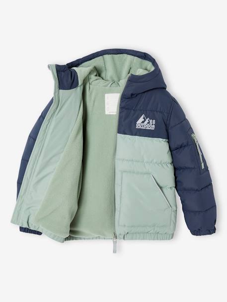 Doudoune garçon bicolore doublée polaire à capuche marron+vert sauge 10 - vertbaudet enfant 