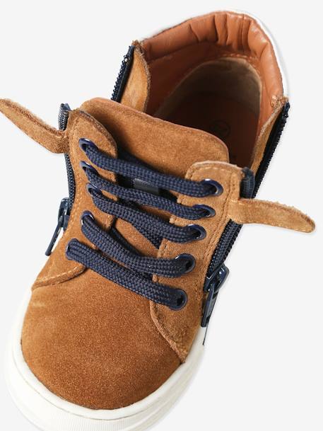 Chaussures enfant garçon cuir montantes zippées et lacées marine+marron 13 - vertbaudet enfant 