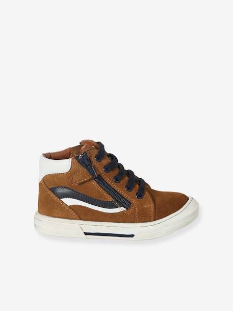 Chaussures enfant garçon cuir montantes zippées et lacées marine+marron 9 - vertbaudet enfant 