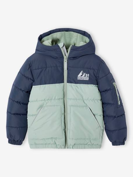 Doudoune garçon bicolore doublée polaire à capuche marron+vert sauge 6 - vertbaudet enfant 
