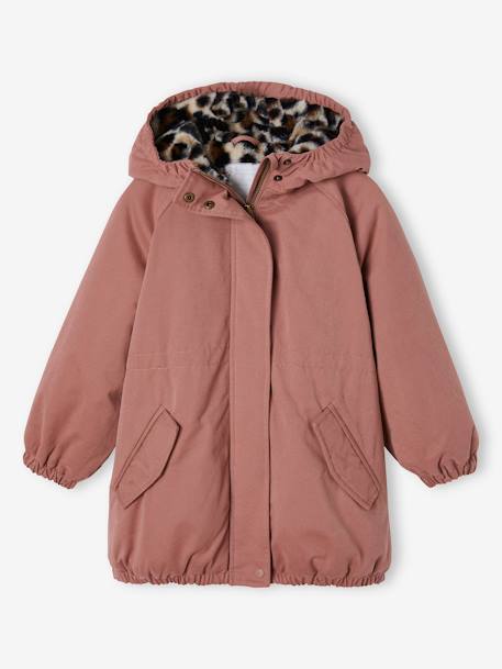 Parka fille à capuche doublée imitation fourrure bois de rose+noir 1 - vertbaudet enfant 