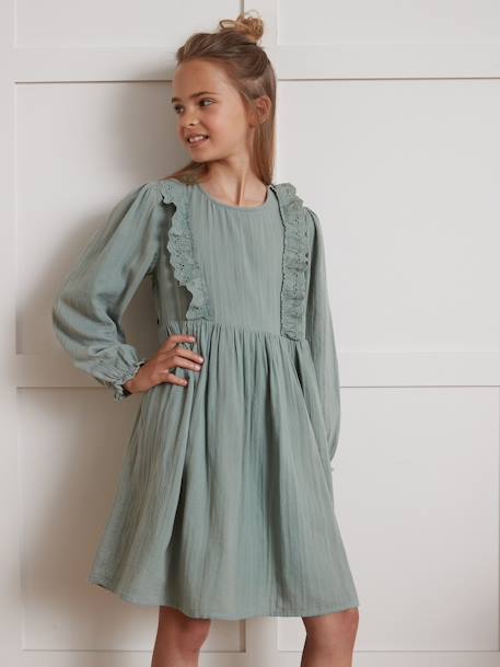 Robe fille en gaze de coton vert 1 - vertbaudet enfant 