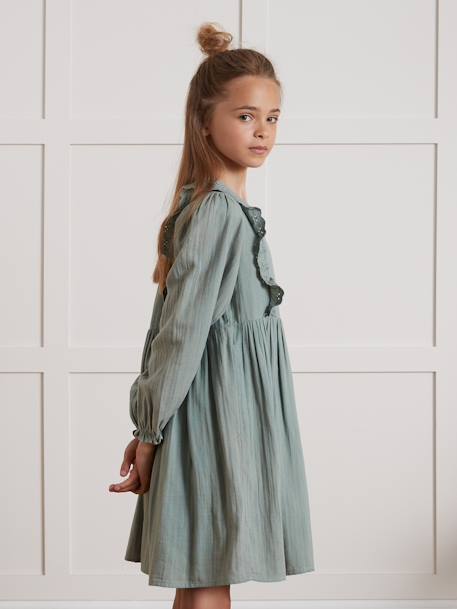 Robe fille en gaze de coton vert 2 - vertbaudet enfant 