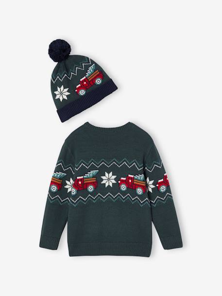 Coffret Noël pull jacquard et bonnet à pompon garçon vert sapin 2 - vertbaudet enfant 