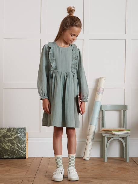 Robe fille en gaze de coton vert 4 - vertbaudet enfant 