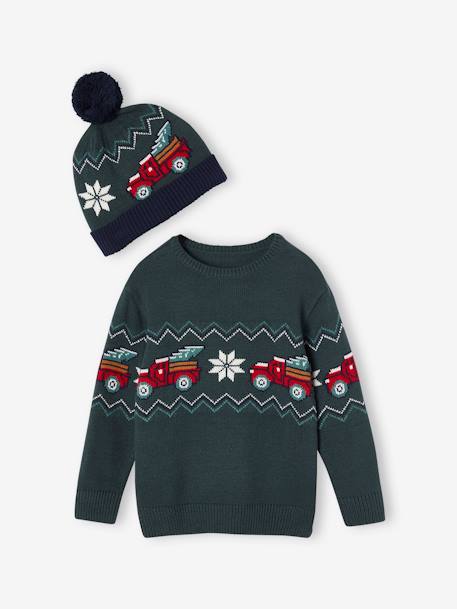 Coffret Noël pull jacquard et bonnet à pompon garçon vert sapin 5 - vertbaudet enfant 