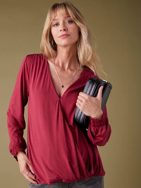 Tee-shirt grossesse effet blouse croisé devant bordeaux 6 - vertbaudet enfant 