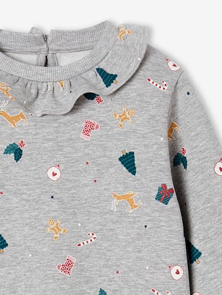 Sweat Noël à colerette imprimé fille gris chiné 3 - vertbaudet enfant 