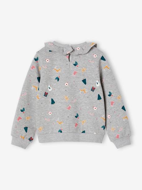 Sweat Noël à colerette imprimé fille gris chiné 2 - vertbaudet enfant 