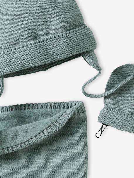 Ensemble bébé garçon bonnet + snood + moufles BASICS vert d'eau 6 - vertbaudet enfant 