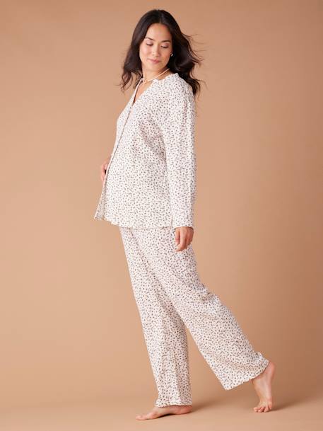 Pyjama grossesse 2 pièces en gaze de coton écru+rayé bleu 2 - vertbaudet enfant 
