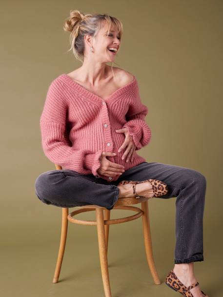 Gilet femme devant/dos en maille perlée grossesse et allaitement bois de rose+vert 5 - vertbaudet enfant 