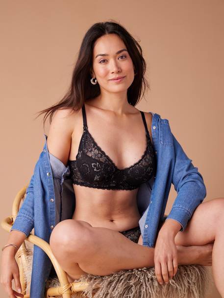 Soutien-gorge grossesse et allaitement en dentelle irisée noir 5 - vertbaudet enfant 