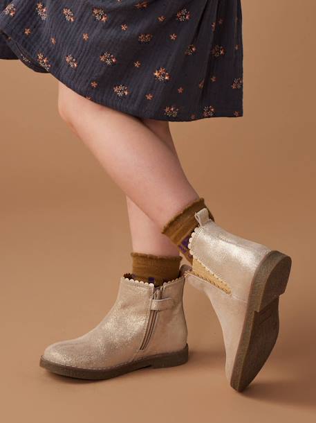 Boots enfant fille cuir élastiquées et zippées marine+or 12 - vertbaudet enfant 