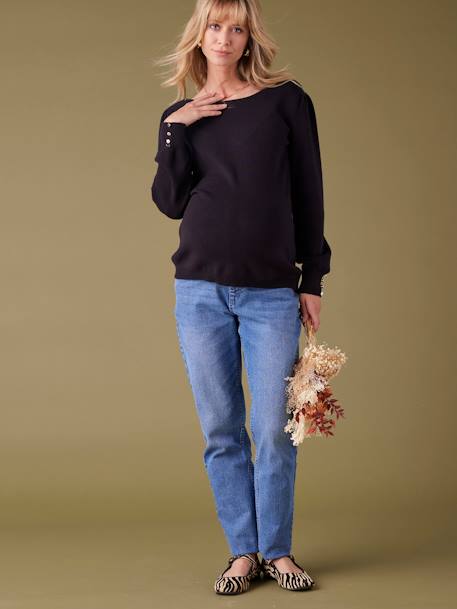 Pull maille fine détails boutons dorés noir+vert sapin 6 - vertbaudet enfant 