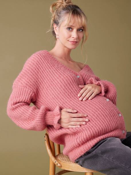 Gilet femme devant/dos en maille perlée grossesse et allaitement bois de rose+vert 2 - vertbaudet enfant 