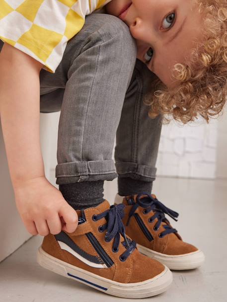 Chaussures enfant garçon cuir montantes zippées et lacées marine+marron 7 - vertbaudet enfant 