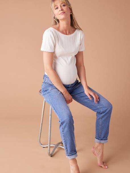 Jean de grossesse mom slim fit bandeau détachable bleu foncé+stone 7 - vertbaudet enfant 