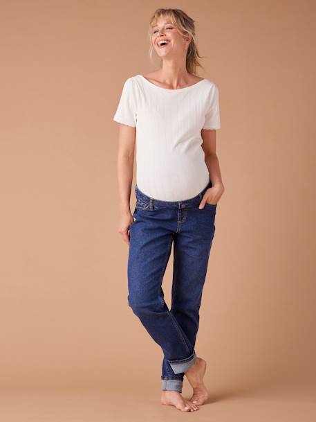 Jean de grossesse mom slim fit bandeau détachable bleu foncé+stone 2 - vertbaudet enfant 