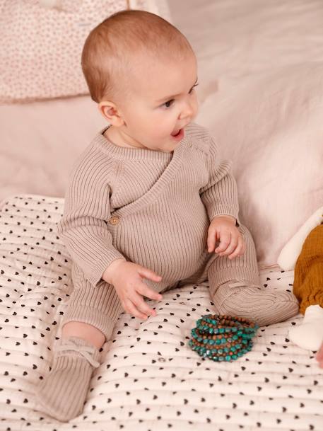 Pantalon bébé mixte et chaussons en tricot beige 1 - vertbaudet enfant 