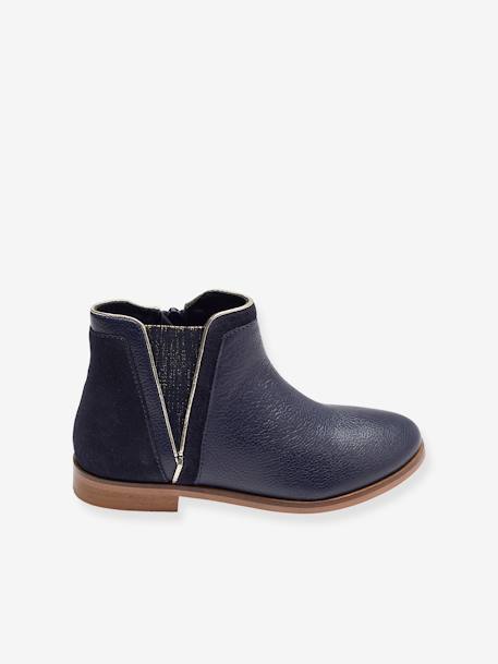 Boots enfant fille cuir zippées marine+noir+or 2 - vertbaudet enfant 