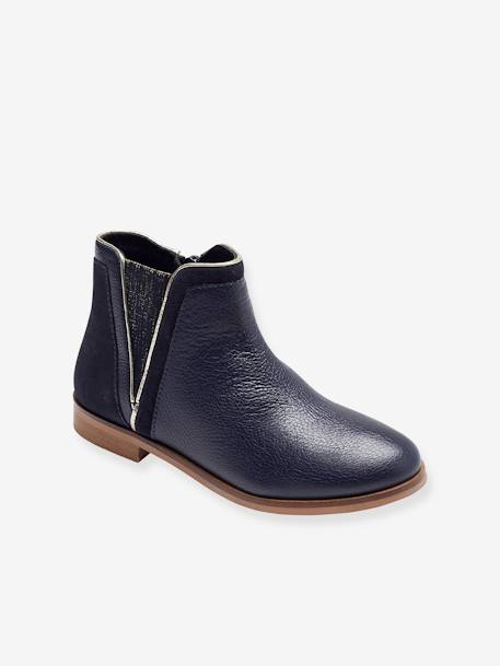Boots enfant fille cuir zippées marine+noir+or 1 - vertbaudet enfant 