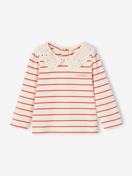 T-shirt bébé col brodé manches longues beige clair+rayé marine+rayé rouge 17 - vertbaudet enfant 