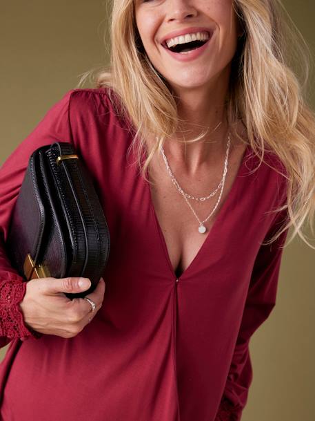 Tee-shirt grossesse effet blouse croisé devant bordeaux 4 - vertbaudet enfant 