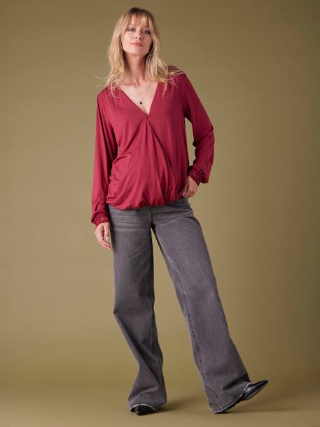 Tee-shirt grossesse effet blouse croisé devant bordeaux 1 - vertbaudet enfant 