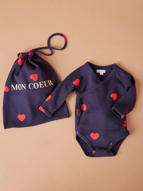 Kit Maternité 'Mon coeur' chemise de nuit grossesse + body bébé + pochon écru+marine 12 - vertbaudet enfant 