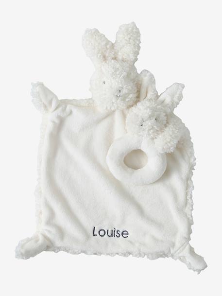 Doudou lapin et hochet en sherpa personnalisable avec mallette blanc 7 - vertbaudet enfant 