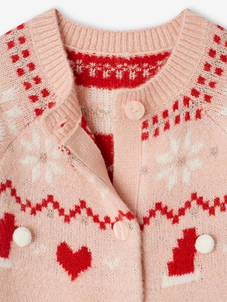 Gilet jacquard Noël fille détails brillants rose poudré 3 - vertbaudet enfant 