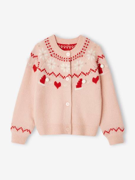 Gilet jacquard Noël fille détails brillants rose poudré 1 - vertbaudet enfant 