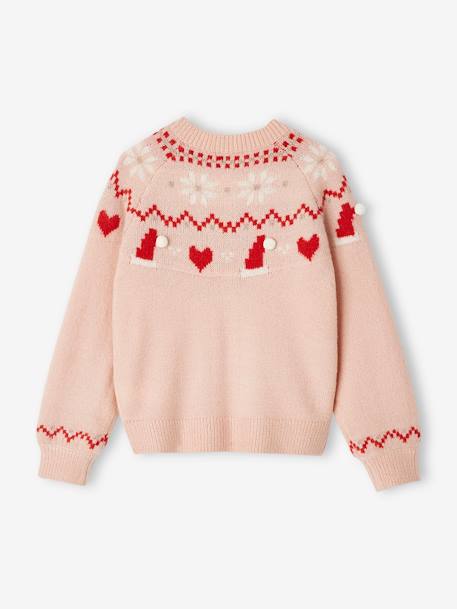 Gilet jacquard Noël fille détails brillants rose poudré 2 - vertbaudet enfant 