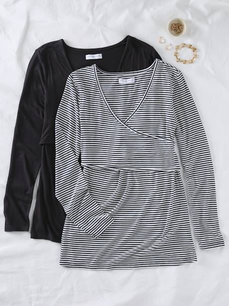 Lot de 2 tee-shirts grossesse et allaitement Fiona écru+Lot noir + rayé 11 - vertbaudet enfant 