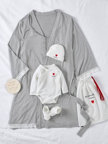 Kit maternité maman et bébé rayé gris 1 - vertbaudet enfant 
