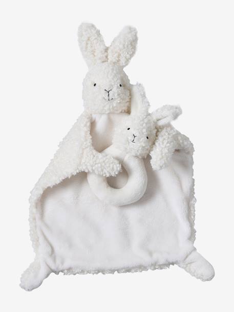 Doudou lapin et hochet en sherpa personnalisable avec mallette blanc 8 - vertbaudet enfant 
