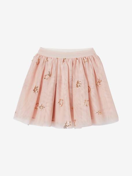 Jupe de fête fille en tulle étoiles en sequins rose poudré 1 - vertbaudet enfant 