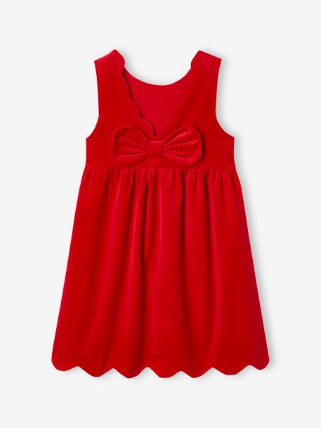 Robe de fête en velours lisse fille noeud au dos rouge