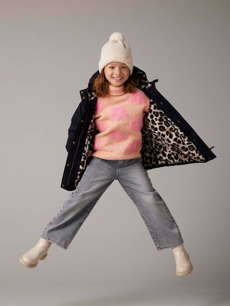 Parka fille à capuche doublée imitation fourrure bois de rose+noir 8 - vertbaudet enfant 
