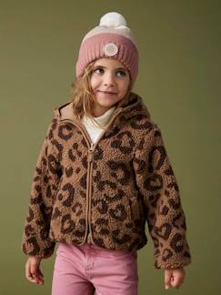-Veste fille à capuche sherpa imprimée léopard