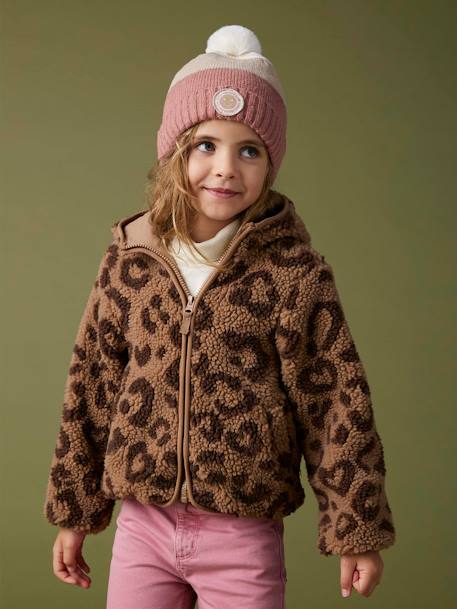 Veste fille à capuche sherpa imprimée léopard marron imprimé 1 - vertbaudet enfant 