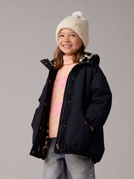 Parka fille à capuche doublée imitation fourrure bois de rose+noir 6 - vertbaudet enfant 