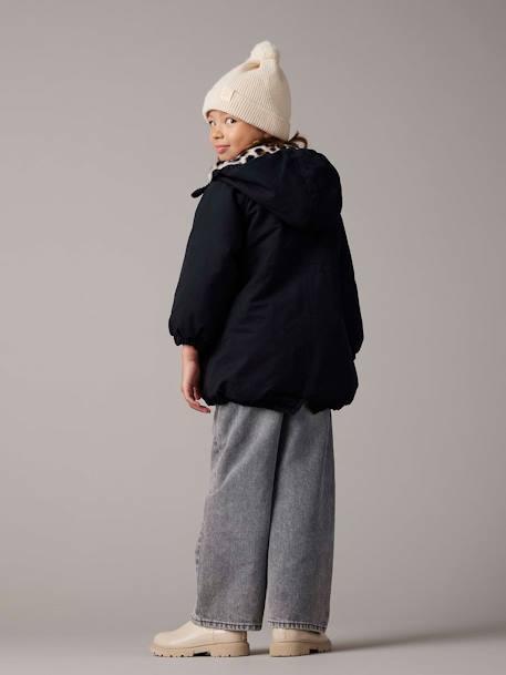 Parka fille à capuche doublée imitation fourrure bois de rose+noir 14 - vertbaudet enfant 