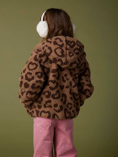 Veste fille à capuche sherpa imprimée léopard marron imprimé 7 - vertbaudet enfant 