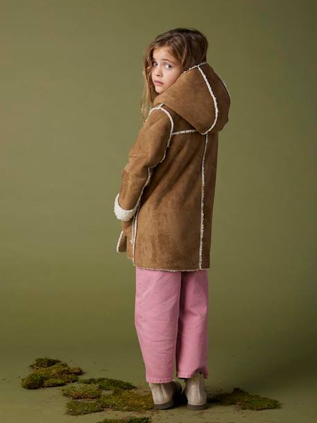 Manteau fille à capuche peau lainée réversible marron 10 - vertbaudet enfant 
