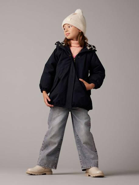 Parka fille à capuche doublée imitation fourrure bois de rose+noir 7 - vertbaudet enfant 