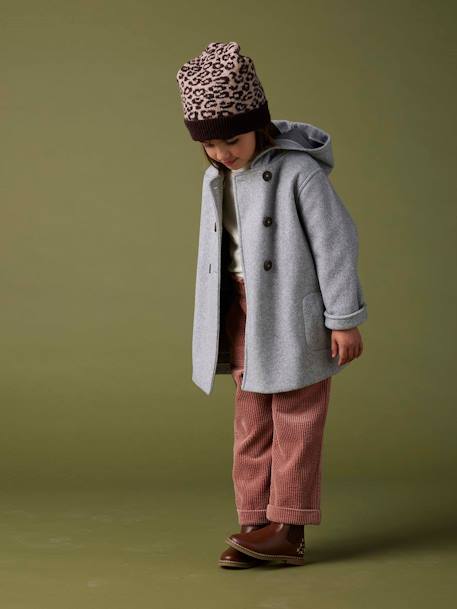 Manteau à capuche en lainage effet flanelle fille gris chiné 2 - vertbaudet enfant 