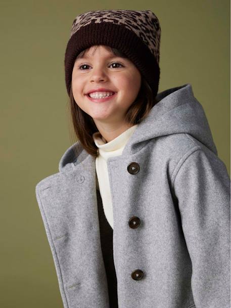 Manteau à capuche en lainage effet flanelle fille gris chiné 1 - vertbaudet enfant 