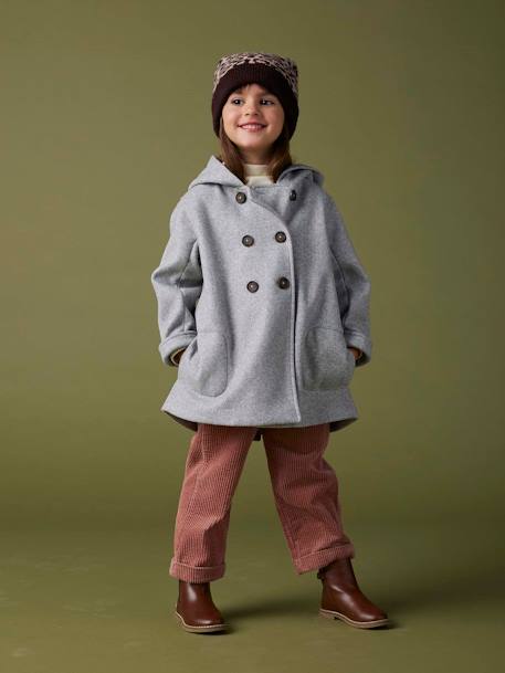 Manteau à capuche en lainage effet flanelle fille gris chiné 3 - vertbaudet enfant 
